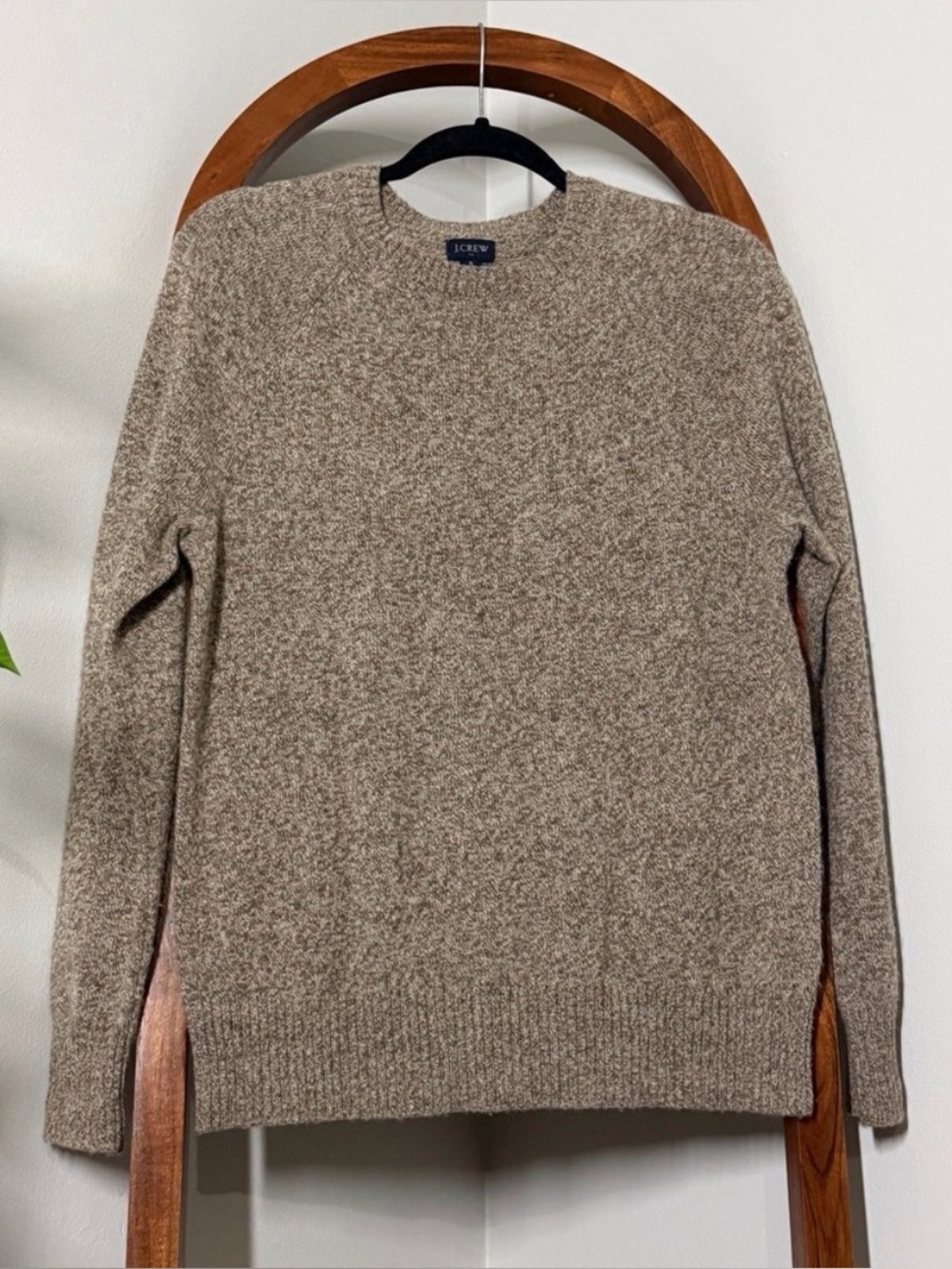 J. Crew SMALL Marled Tan Crewneck sweater in supersoft lambswool Style AA027